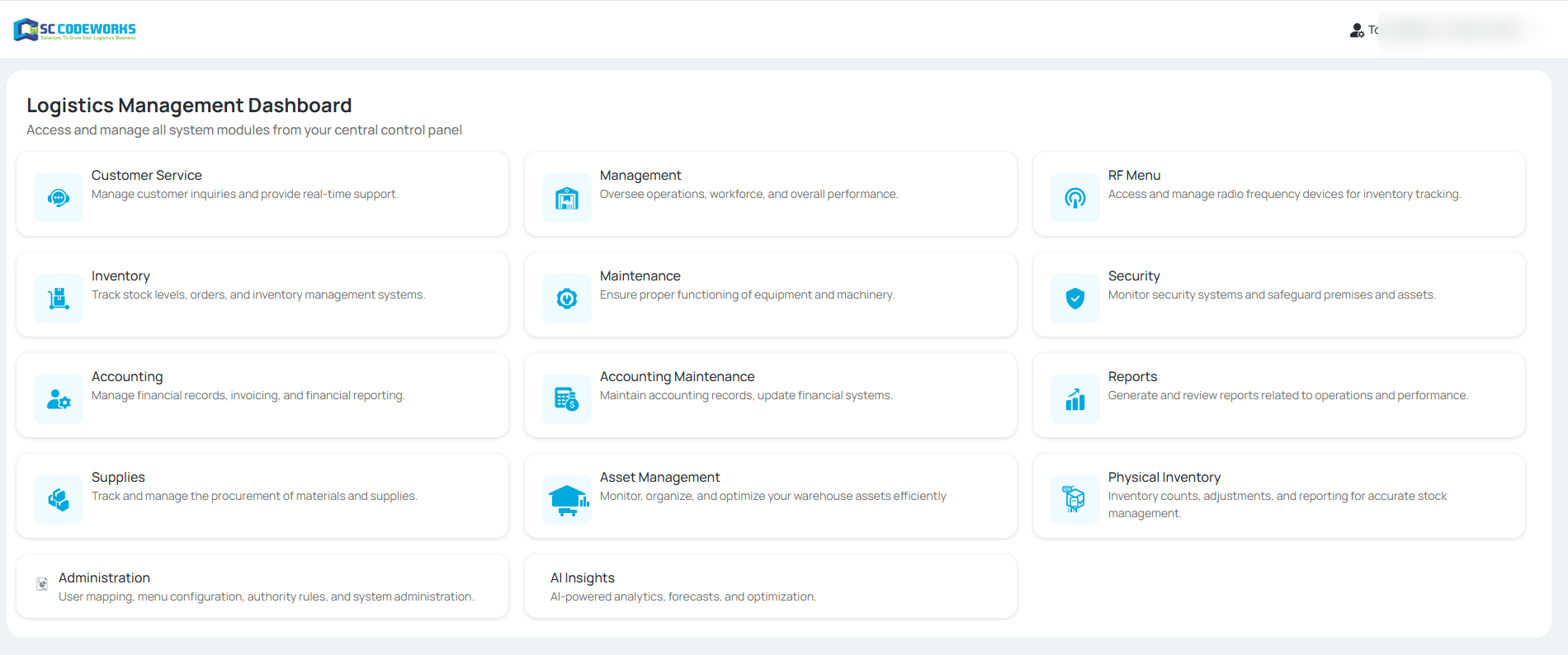 Codeworks Enterprise Logistics Management Dashboard — customer service, management, inventory, reports